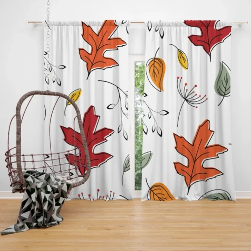 Hand Drawn Oak Leaves Curtain