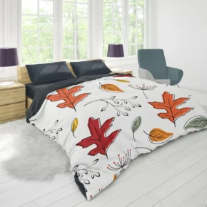 Hand Drawn Oak Leaves Duvet Cover 1