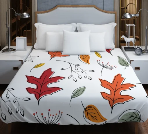 Hand Drawn Oak Leaves Duvet Cover