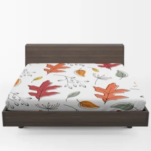 Hand Drawn Oak Leaves Fitted Sheet 1