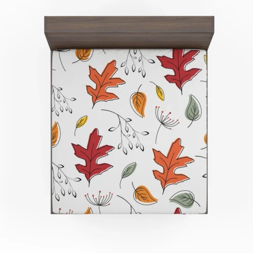 Hand Drawn Oak Leaves Fitted Sheet