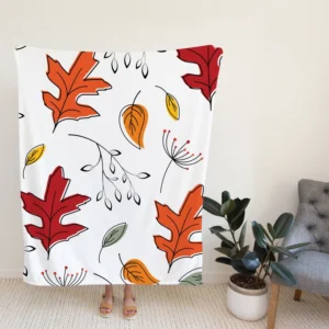 Hand Drawn Oak Leaves Fleece Blanket