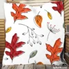 Hand Drawn Oak Leaves Quilt Blanket