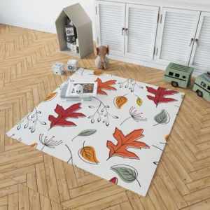 Hand Drawn Oak Leaves Rug 1