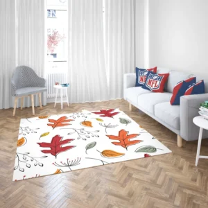 Hand Drawn Oak Leaves Rug 2