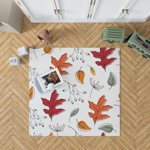 Hand Drawn Oak Leaves Rug