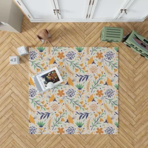 Hand Drawn Pattern with Orange Little Flowers Rug