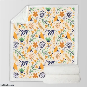 Hand Drawn Pattern with Orange Little Flowers Sherpa Fleece Blanket