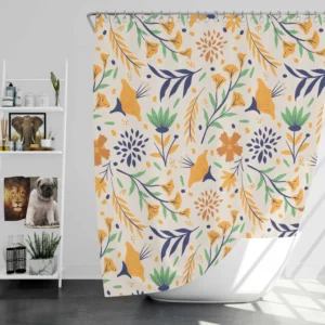 Hand Drawn Pattern with Orange Little Flowers Shower Curtain