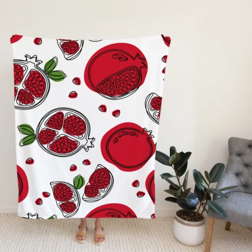 Hand Drawn Pomegranate Fleece Blanket