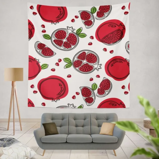 Hand Drawn Pomegranate Wall Tapestry