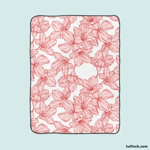 Hand Drawn Pressed Flowers Print Fleece Blanket 1