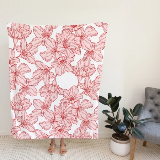 Hand Drawn Pressed Flowers Print Fleece Blanket