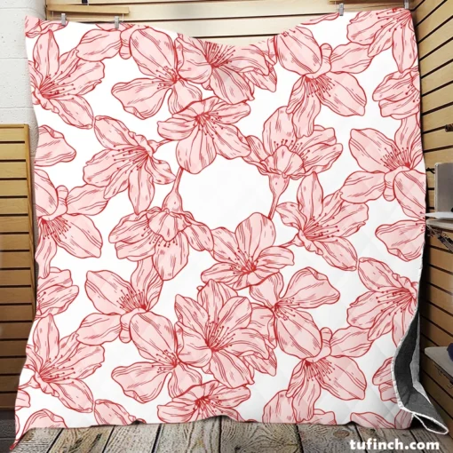 Hand Drawn Pressed Flowers Print Quilt Blanket