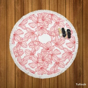 Hand Drawn Pressed Flowers Print Round Beach Towel