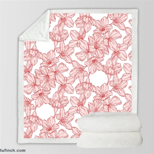 Hand Drawn Pressed Flowers Print Sherpa Fleece Blanket