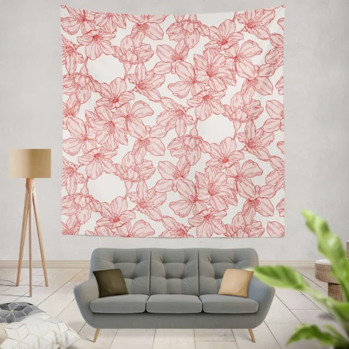 Hand Drawn Pressed Flowers Print Wall Tapestry