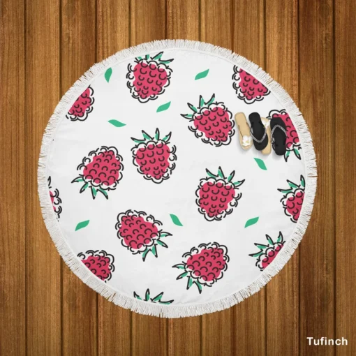 Hand Drawn Raspberry Round Beach Towel