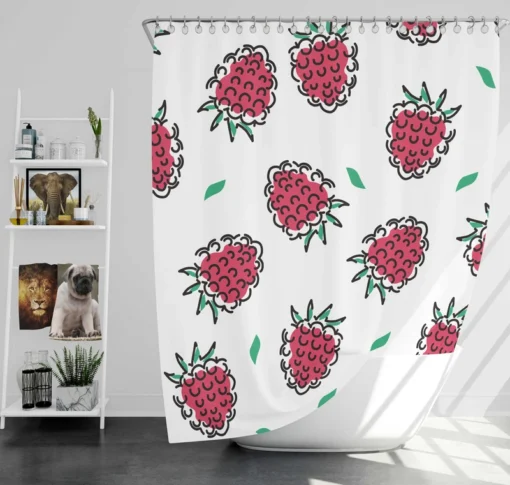 Hand Drawn Raspberry Shower Curtain