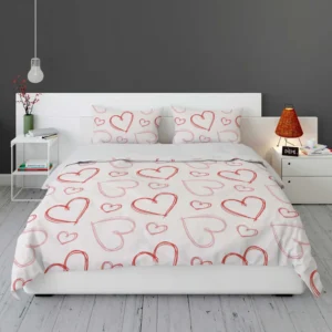 Hand Drawn Red Pink Hearts Bedding Set 1