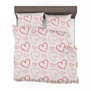 Hand Drawn Red Pink Hearts Bedding Set 2