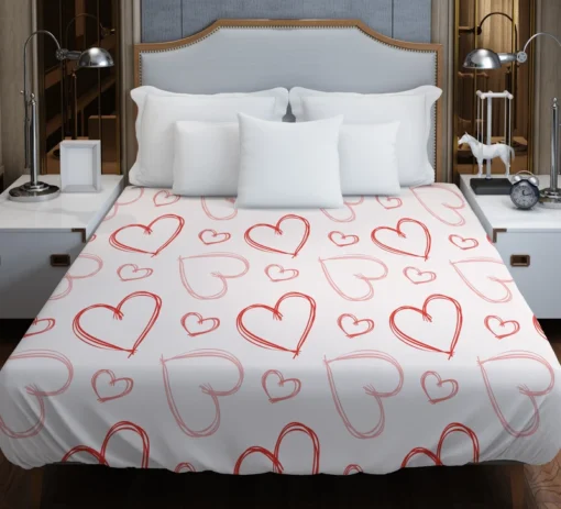 Hand Drawn Red Pink Hearts Duvet Cover