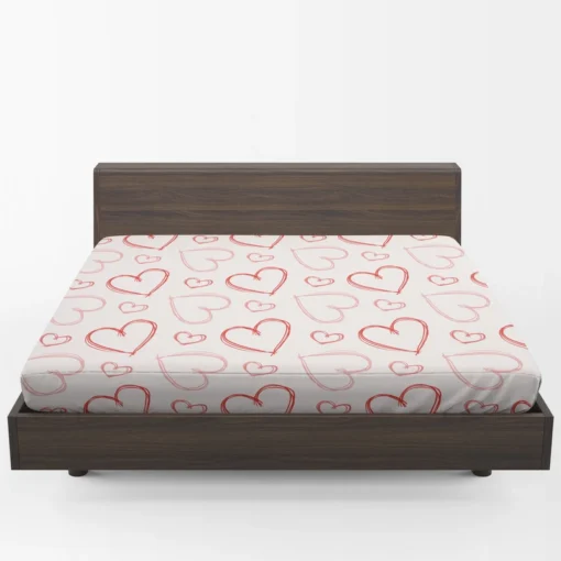 Hand Drawn Red Pink Hearts Fitted Sheet 1