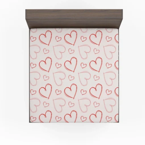 Hand Drawn Red Pink Hearts Fitted Sheet