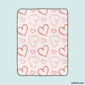 Hand Drawn Red Pink Hearts Fleece Blanket 1