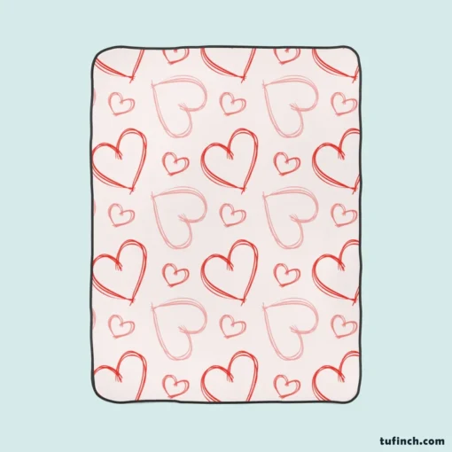 Hand Drawn Red Pink Hearts Fleece Blanket 1