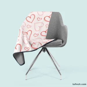 Hand Drawn Red Pink Hearts Fleece Blanket 2