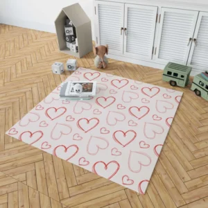 Hand Drawn Red Pink Hearts Rug 1