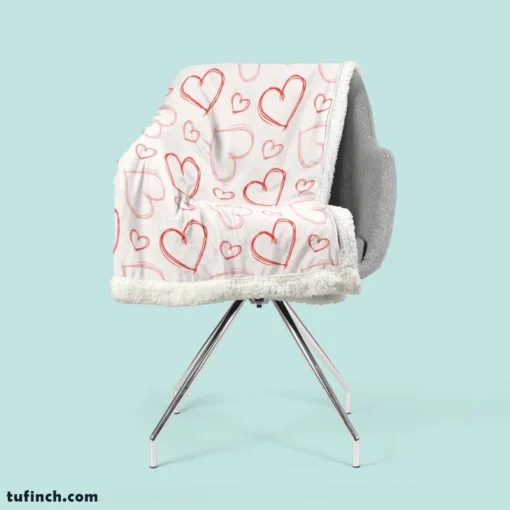 Hand Drawn Red Pink Hearts Sherpa Fleece Blanket 2