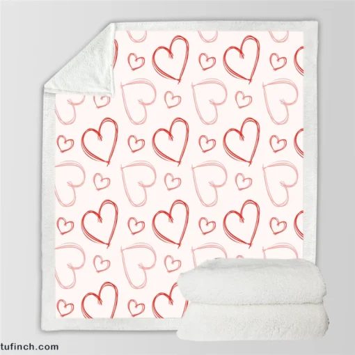 Hand Drawn Red Pink Hearts Sherpa Fleece Blanket