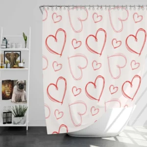 Hand Drawn Red Pink Hearts Shower Curtain