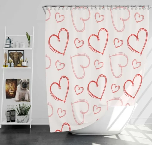 Hand Drawn Red Pink Hearts Shower Curtain