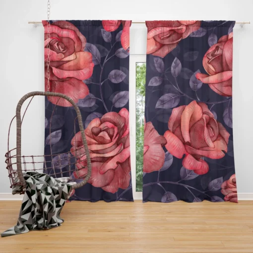 Hand Drawn Rose Flower Curtain