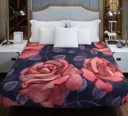 Hand Drawn Rose Flower Duvet Cover