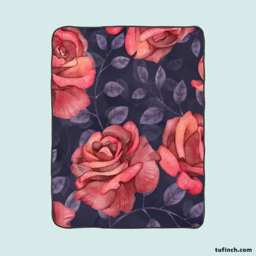 Hand Drawn Rose Flower Fleece Blanket 1