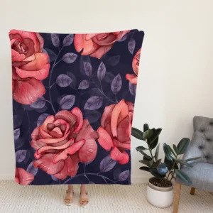 Hand Drawn Rose Flower Fleece Blanket