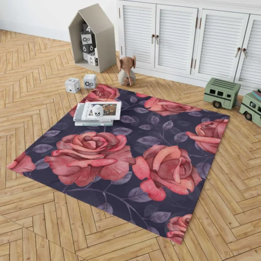 Hand Drawn Rose Flower Rug 1