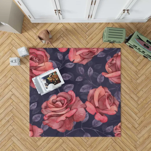 Hand Drawn Rose Flower Rug