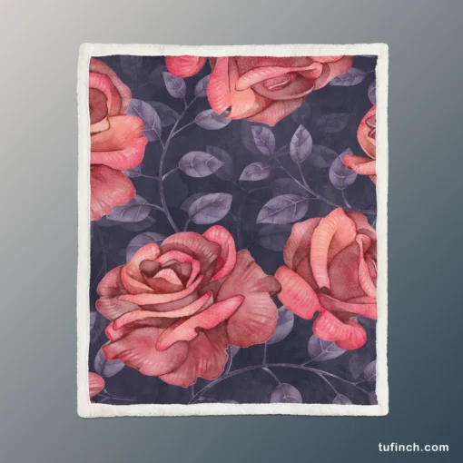 Hand Drawn Rose Flower Sherpa Fleece Blanket 1