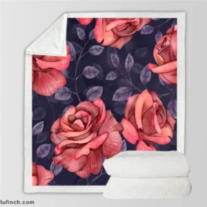 Hand Drawn Rose Flower Sherpa Fleece Blanket