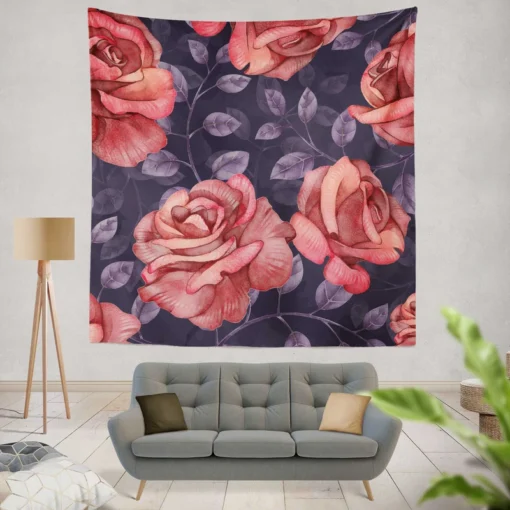 Hand Drawn Rose Flower Wall Tapestry