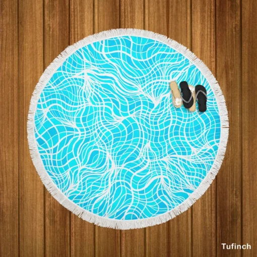 Hand Drawn Shiny Water With Ripples Round Beach Towel