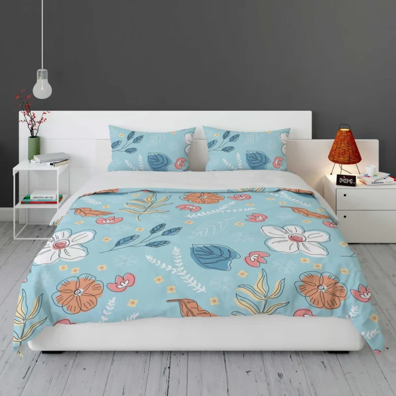 Hand Drawn Spring Floral Pattern Bedding Set 1