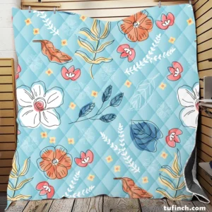 Hand Drawn Spring Floral Pattern Quilt Blanket