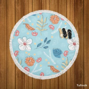 Hand Drawn Spring Floral Pattern Round Beach Towel