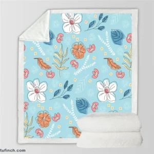 Hand Drawn Spring Floral Pattern Sherpa Fleece Blanket